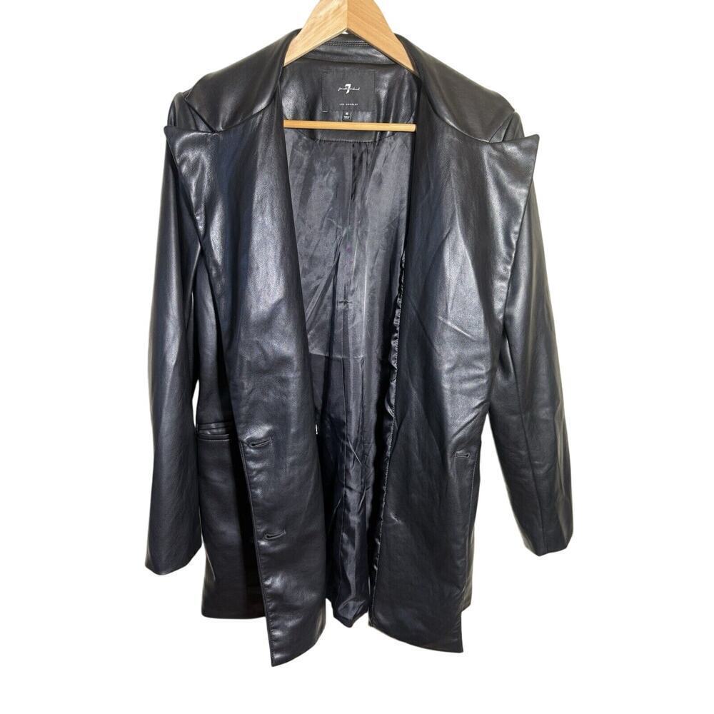 7 For All Mankind Women’s Black Double Breasted Faux Leather Coat Jacket Size M - Picture 4 of 8